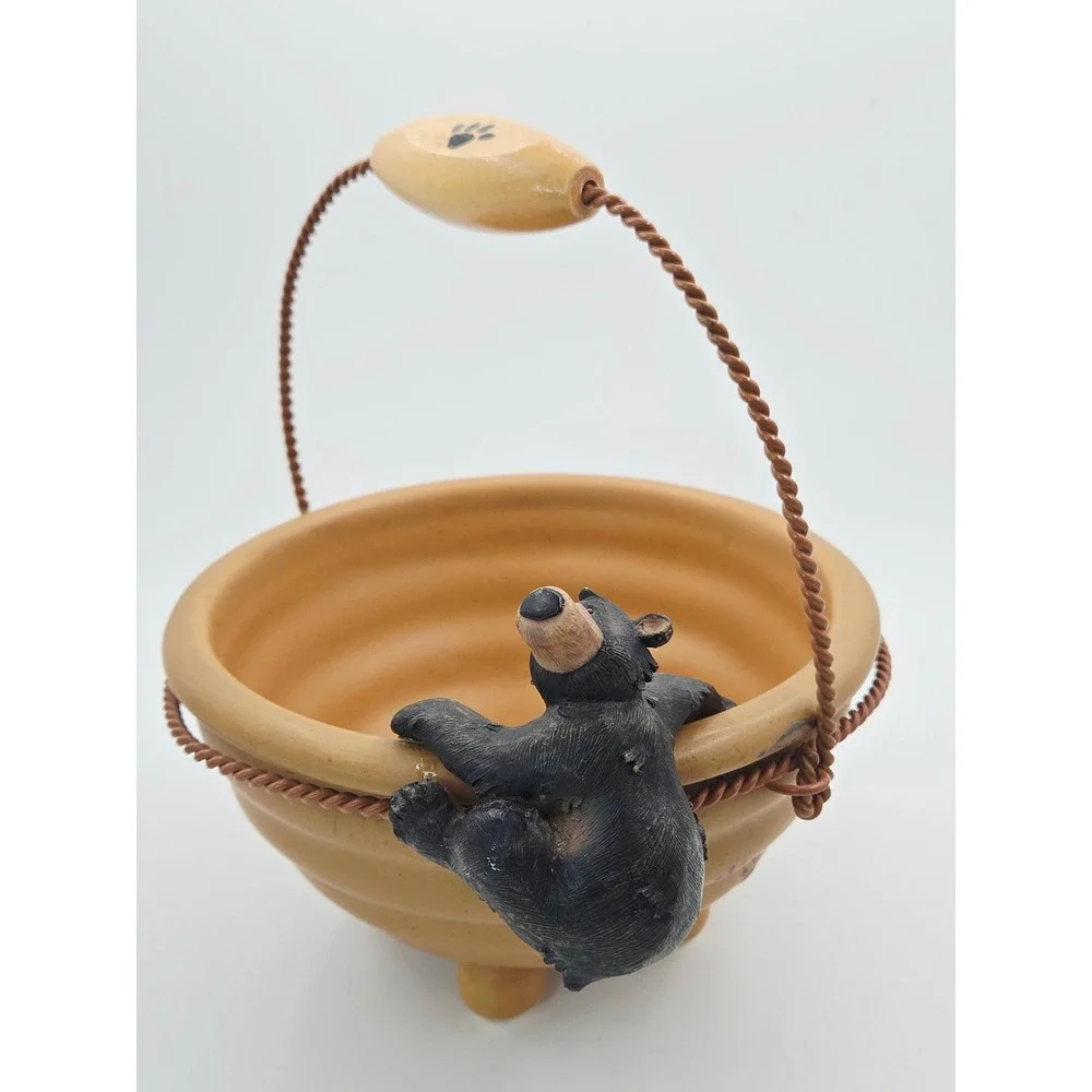 Bear Street‎ Ceramic Black Bear Cub Climbing Honey Pot Bowl with Wire Handle